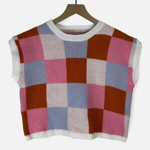 Pastel checkered knit sweater vest size small